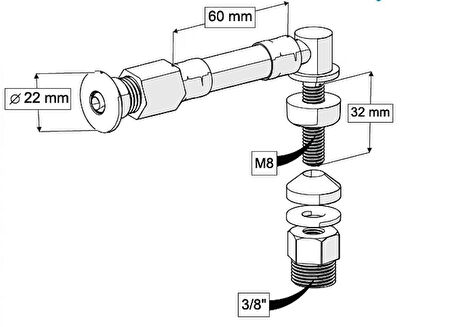 Yapıtaşı Yt323 Ø22 Küresel Uçlu L tipi Esnek Taharet çubuğu Rekorlu 60mm