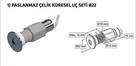 Yapıtaşı Yt323 Ø22 Küresel Uçlu L tipi Esnek Taharet çubuğu Rekorlu 60mm