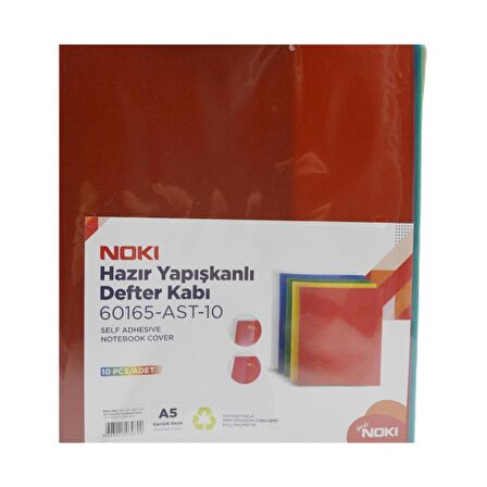 Noki Hazır Yapışkanlı A5 Defter Kabı Renkli 10'lu 60165-AST-10