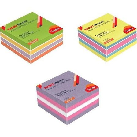 Noki Memo Neon Yapışkanlı Küp Blok 75 x 75 mm 3'lü Gizemli-Havai-Ebruli