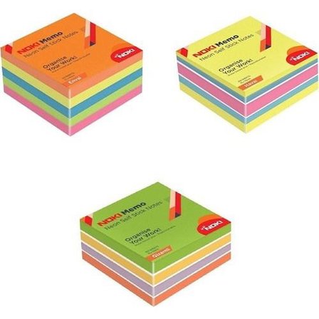 Noki Memo Neon Yapışkanlı Küp Blok 75 x 75 mm 3'lü Gizemli-Havai-Envai