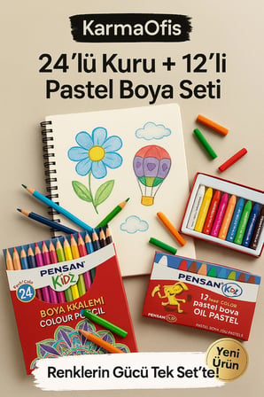 24’lü Kuru Boya + 12’li Pastel Boya Seti | Canlı Renkler, Yumuşak Uçlu