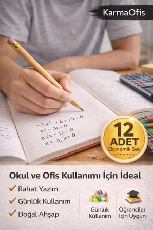 12'li Naturel Silgili Kurşun Kalem HB – 18 cm Doğal Ahşap Okul Ofis Yazı Kalemi