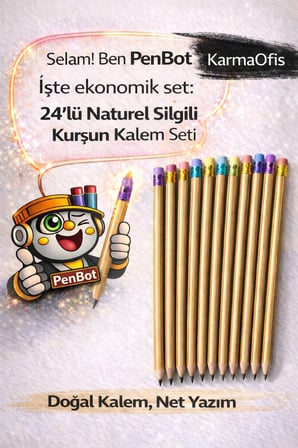 24’lü Naturel Silgili Kurşun Kalem HB – 18 cm Doğal Ahşap Okul Ofis Yazı Kalemi