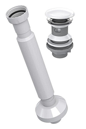 Yapıtaşı Yt651 Seramik Başlıklı Taşmalı Bas aç Lavabo Gider sifonu Beyaz