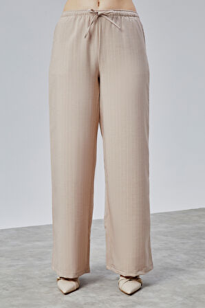 Kadın Pantolon Geniş Paça Yüksel Bel Cepli Çizgili Pantolon ÇİZGİLİ-PANTOLON