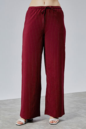 Kadın Pantolon Geniş Paça Yüksel Bel Cepli Çizgili Pantolon ÇİZGİLİ-PANTOLON