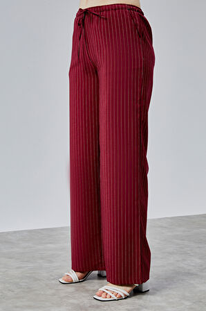 Kadın Pantolon Geniş Paça Yüksel Bel Cepli Çizgili Pantolon ÇİZGİLİ-PANTOLON