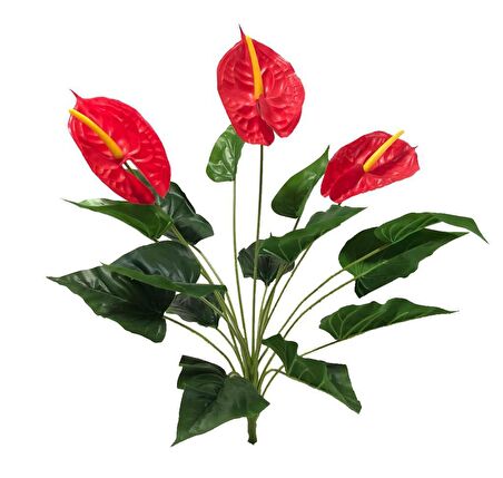Islak Antoryum Kırmızı Yapay Çiçek Etli 1.Kalite 3 Kafalı Anthurium