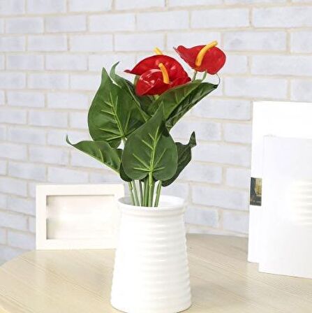Islak Antoryum Kırmızı Yapay Çiçek Etli 1.Kalite 3 Kafalı Anthurium