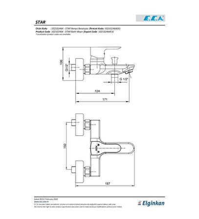 Eca Star Banyo Duş Bataryası 20 Yıl Garanti 102102464