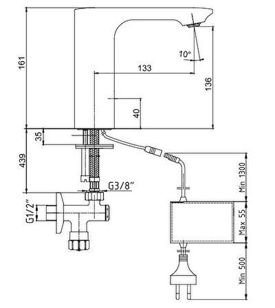 E.C.A Compact Fotoselli Sensörlü Lavabo Bataryası Elektrikli 108108044