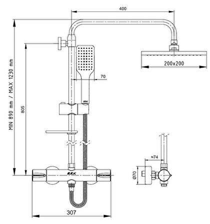 E.C.A Termostatik Teleskobik Yağmurlama Tepe Duş Seti 102102490