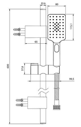 ECA Tiera Plus Banyo Hareketli Sürgülü Duş Seti Üst Takımı Mat Siyah 102146092C1