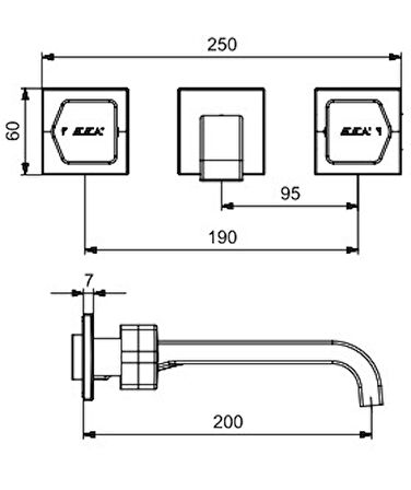 ECA Royal Ankastre Lavabo Bataryası Duvardan 3 Delikli L Çıkış Uçlu 102106667