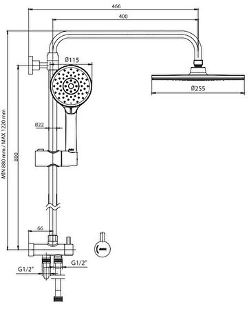 ECA Dalia Plus Teleskobik Kolonlu Banyo Tepe Duş Seti Kare Takım Mat Siyah 102158040C1