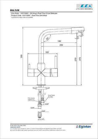 Eca Dual Flow Çift Akışlı Arıtmalı Mutfak Bataryası 102118361