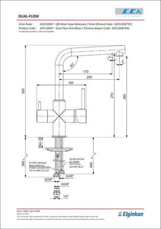 Eca Dalia Dual Flow (Çift Akışlı) Arıtmalı Mutfak Bataryası 102118367