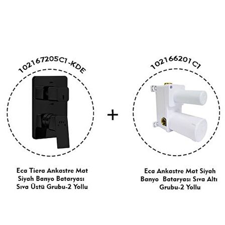 Eca Tiera Ankastre Mat Siyah Banyo Bataryası 2 Parça Set / 2 Yollu - 102167205C1-KDE + 102166201C1
