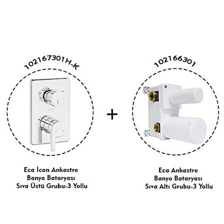 Eca Icon Ankastre Banyo Bataryası 2 Parça Set / 3 Yollu (102167301H-K+102166301)