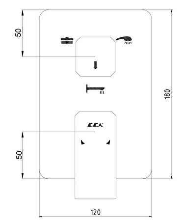 E.C.A Tiera Ankastre Mat Siyah Banyo Bataryası 2 Parça Set / 3 Yollu (102167305C1-K+102166301C1)