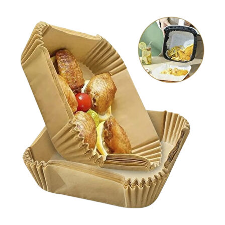 Pişirme Kağıdı 100Adet Air Fryer Hava Fritöz Yağ Geçirmez Yapışmaz 20cm Kare Tabak Pişirme Kağıdı