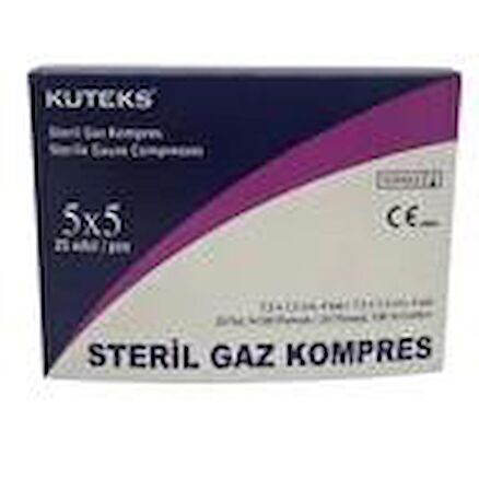 KUTEKS STERİL GAZ KOMPRES 7,5X7,5  5 X 5 25 Lİ ZARFLI