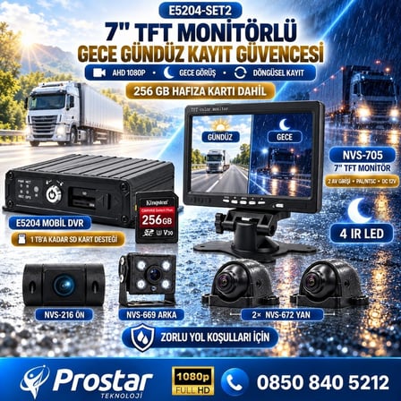 7 inç Monitörlü Profesyonel 4 Kameralı 1080P 4G GPS WIFI Mobil DVR Kamera Seti (256 GB Hafıza Kartı Dahil)
