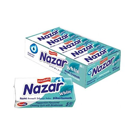 Nazar 5'li White Nane Aromalı Şekersiz Sakız 20 Adet