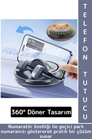 Premium Güçlü Tutuş Oto Organizer 360° Dönebilen Yapışkanlı Numaratörlü Araç İçi Telefon Tutucu