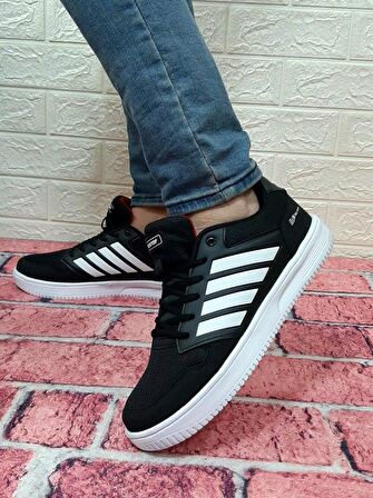 Bestof 074 Siyah Sneaker Düz Taban Hafif Rahat Spor Çift Ayakkabısı