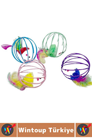 Evcil Hayvan İlgi Çekici Eğlenceli Vakit Zihinsel Gelişim Kafesli Fareli Kedi Köpek Oyun Topu 2 Adet