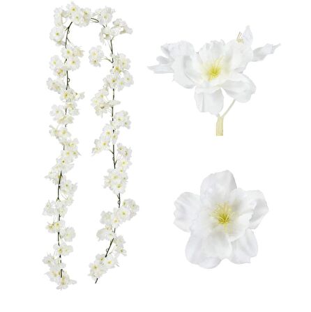 Yapay Çiçek Bahardalı 180cm Dolanabilen Model Japon Kiraz Çiçeği Beyaz