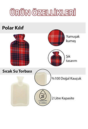 2 ADET Sıcak Su Torbası Kauçuk Termofor Polar Kılıflı Yıkanır Boğaz Boyun Baş Isıtıcı Ped 2lt