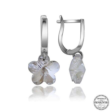 Swarovski Crystal Taşlı Lucky Life 925 Ayar Gumuss  Beyaz Papatya Sallantılı Kadın Küpe