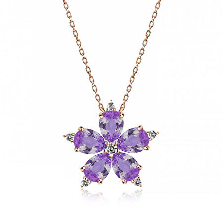 Lucky Life 925 Ayar Gumuss  Rose Lila Kamelya Çiçeği Kolye