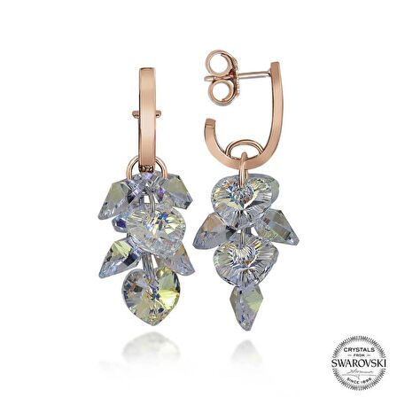 Swarovski Crystal Taşlı Lucky Life 925 Ayar Gumuss  Kalp Salkım Sallantılı Çivili Kadın Küpe