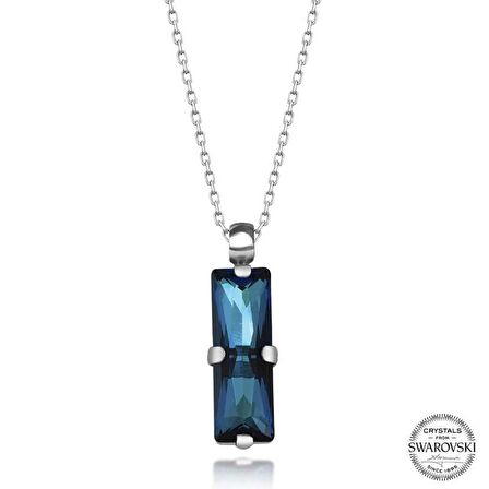 Swarovski Crystal Taşlı Mavi Baget Lucky Life 925 Ayar Gumuss  Kadın Kolye