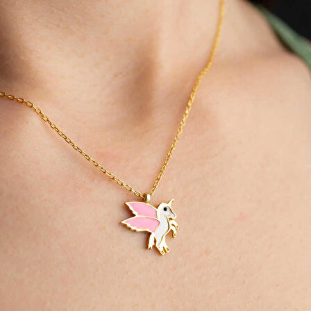 ​Lucky Life 925 Ayar Gumuss  Gold Kanatlı At Kadın Kolye