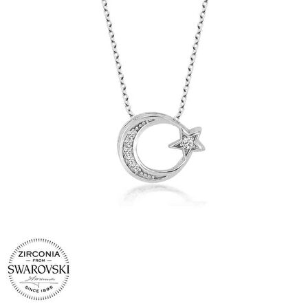 Swarovski Taşlı Lucky Life 925 Ayar Gumuss  Ayyıldız Kadın Kolye