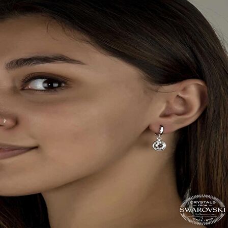 Swarovski Crystal Taşlı Lucky Life 925 Ayar Gumuss  Beyaz Sallantılı Kadın Küpe