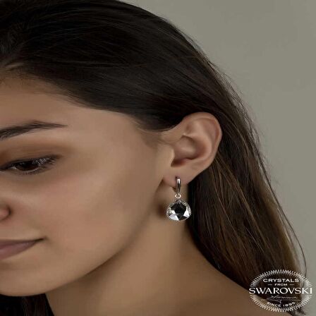 Swarovski Crystal Taşlı Lucky Life 925 Ayar Gumuss  Beyaz Damla Sallantılı Kadın Küpe