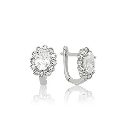 Lucky Life 925 Ayar Gumuss  Oval Taşlı Çiçek Küpe