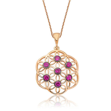 Lucky Life 925 Ayar Gumuss  Pembe Yaşam Çiçeği Kadın Kolye