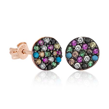 ​Lucky Life 925 Ayar Gumuss  Mix Taşlı Daire Küpe