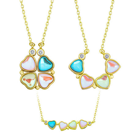 Lucky Life 925 Ayar Gumuss  Renkli Açılabilen Yonca Kadın Kolye