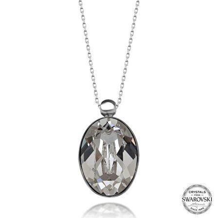 Swarovski Crystal Taşlı Oval Lucky Life 925 Ayar Gumuss  Kadın Kolye