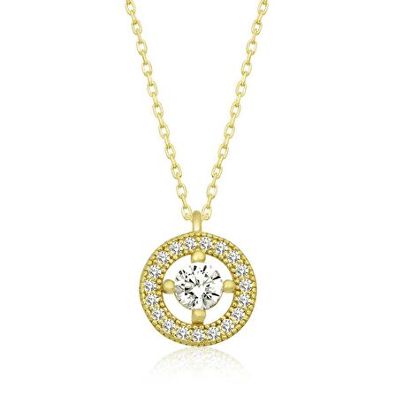 Lucky Life 925 Ayar Gumuss  Gold Minimal Yuvarlak Tektaş Lucky Life Lucky Life Kadın Kolye