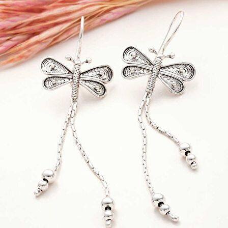 Lucky Life 925 Ayar Gumuss  Telkari Sallantılı Yusufçuk Kadın Küpe