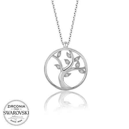 Swarovski Taşlı Lucky Life 925 Ayar Gumuss  Hayat Ağacı Bayan Kolye